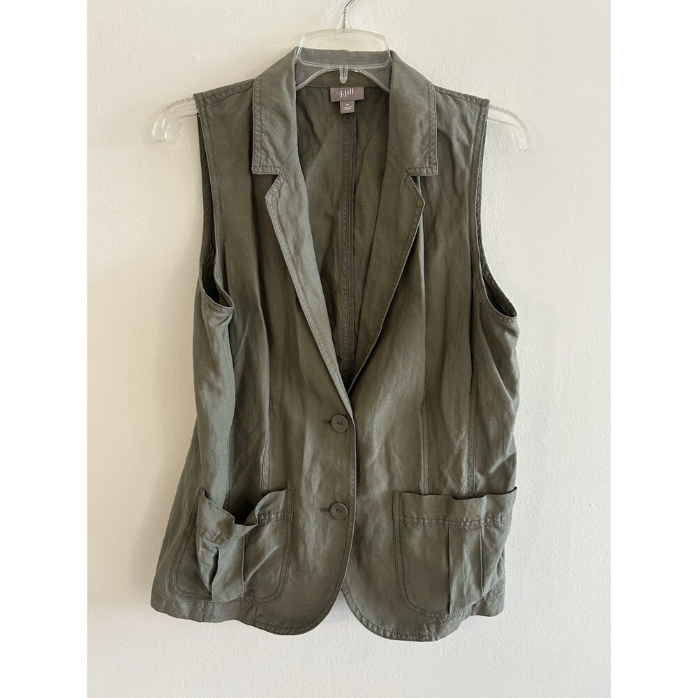 J. Jill Vest Womens Olive Green Silk Linen Blend Sleeveless Top Size M